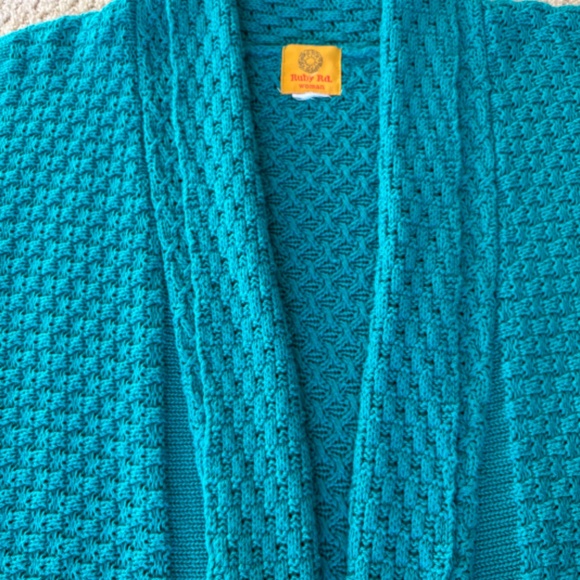 Ruby Rd sweater chunky knit open drape cardigan green - Picture 11 of 16